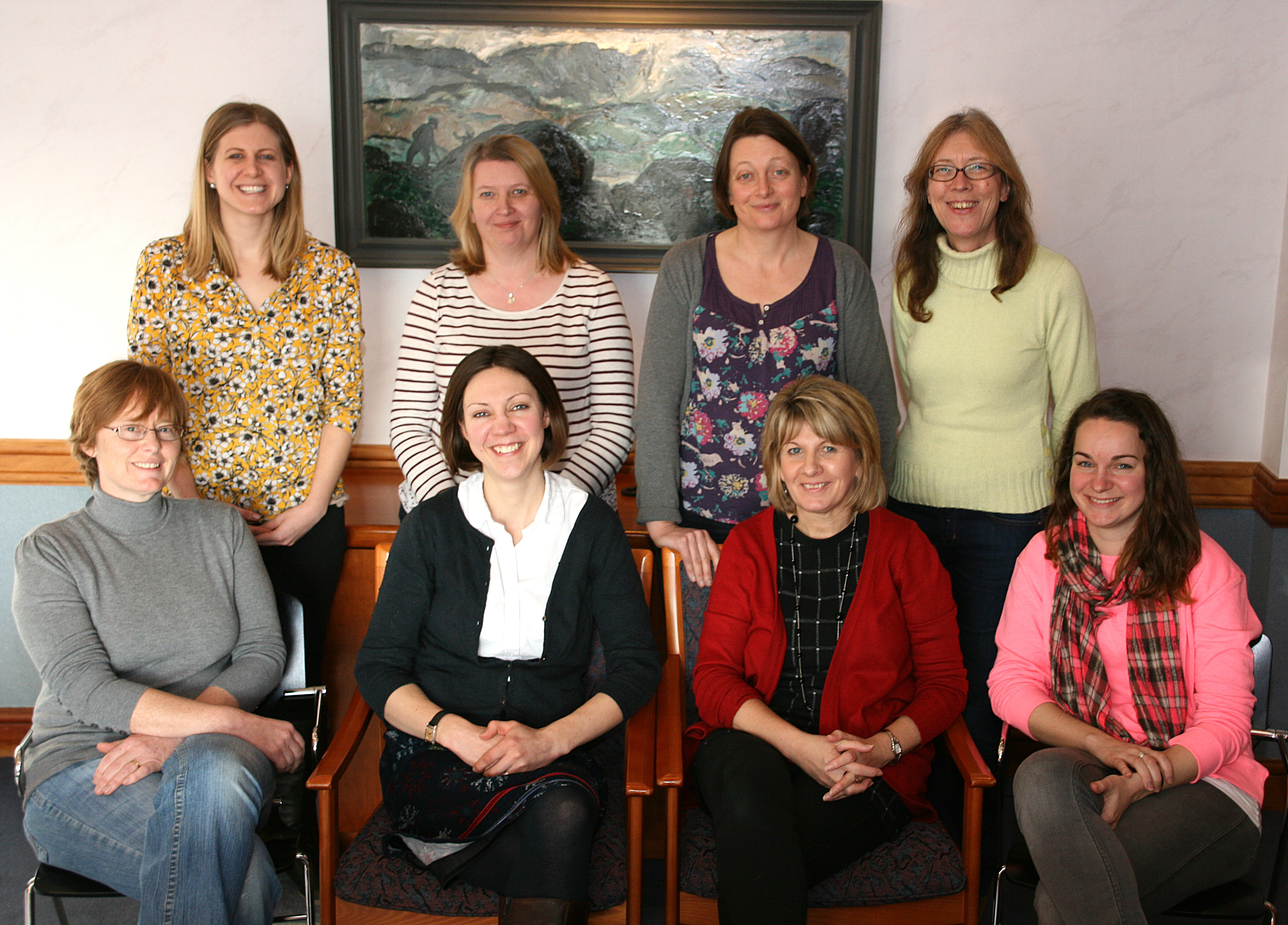 From top left to right: Claire Palmer, Heather Ottaway, Sally Holland, Julie Doughty. Bottom left to right: Sarah Meakings, Katherine Shelton, Jan Whitley, Rebecca Anthony