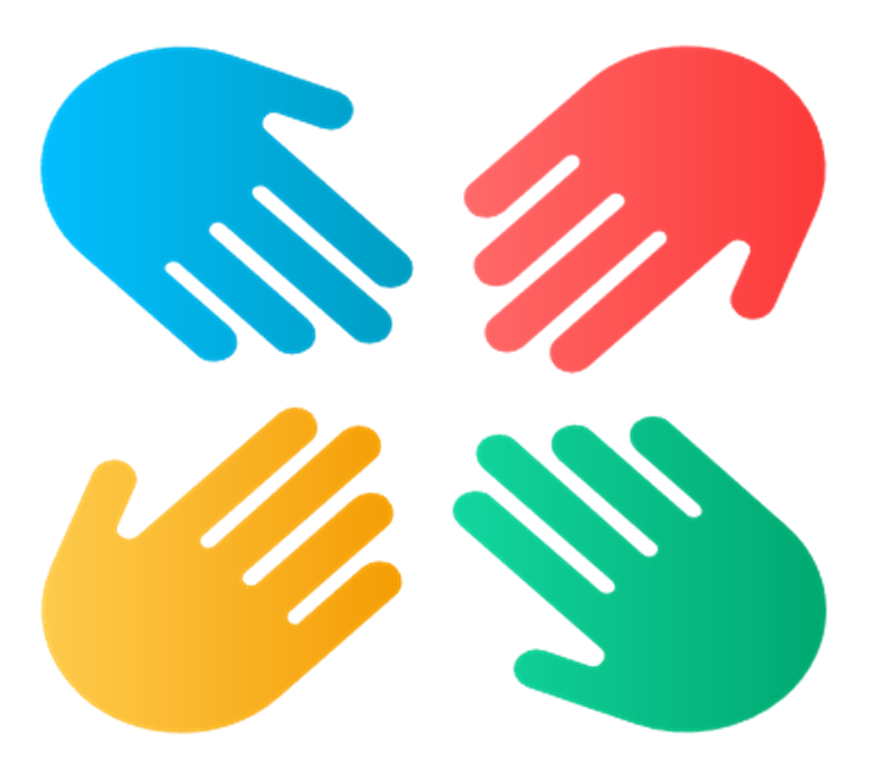 The fostering a sense of belonging logo: four hands of different colours pointing towards each other.