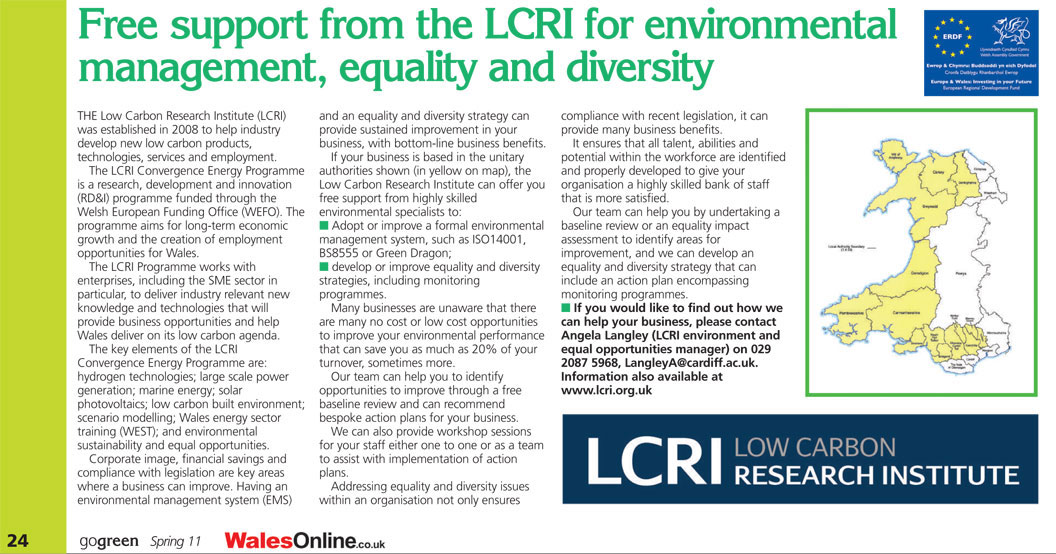 Free support from the LCRI for environmental management, equality and diversity